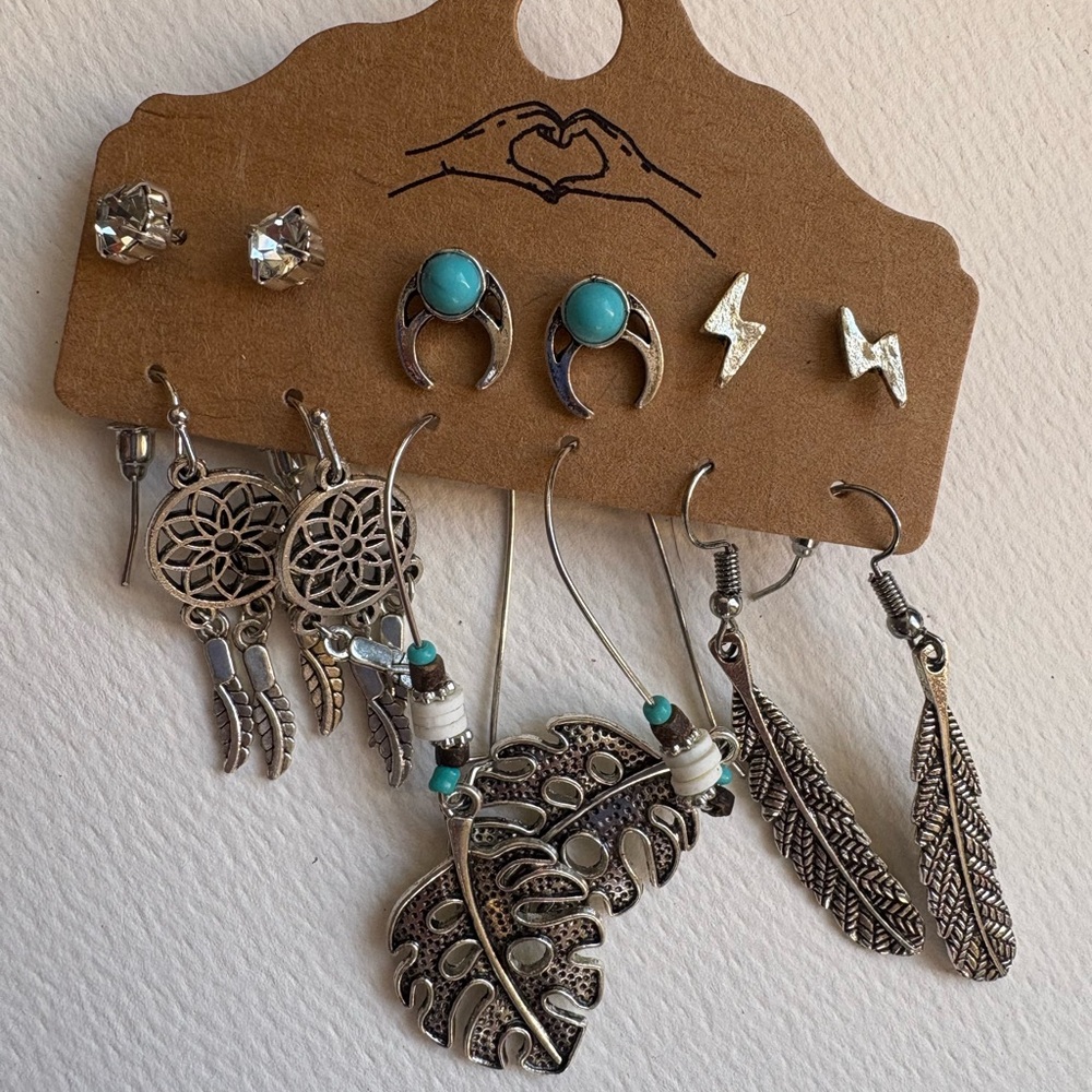 Silver and Turquoise Boho Earring Set